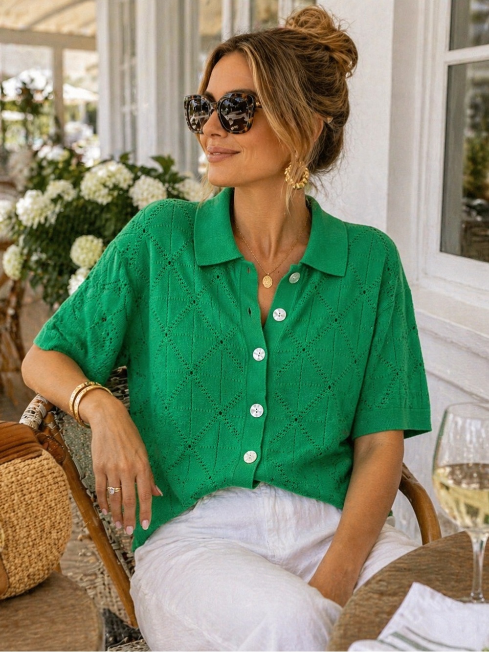 Electric & Rose Green Knit Button Cardigan Top Size M Boho Chic Summer